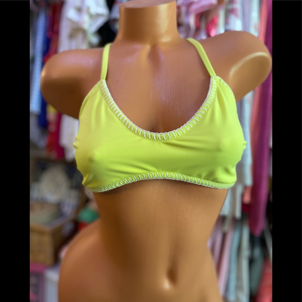 Victoria's Secret Yellow & White Crocheted Swim Top Large READ DESCRIPTION!